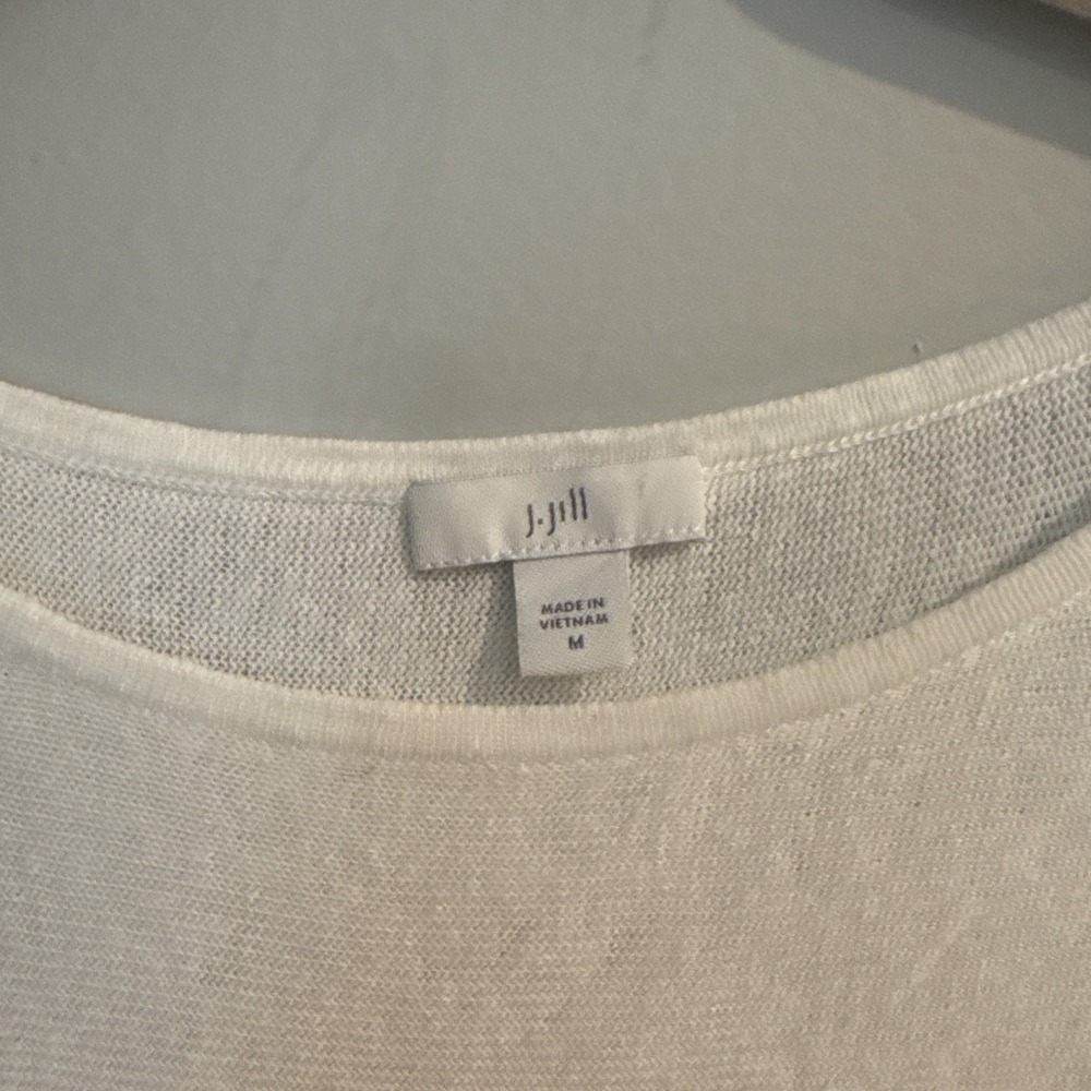 J.Jill White Linen Blend Tank Top Womens Size Medium Raw Hem Sleeveless Casual - Picture 10 of 12
